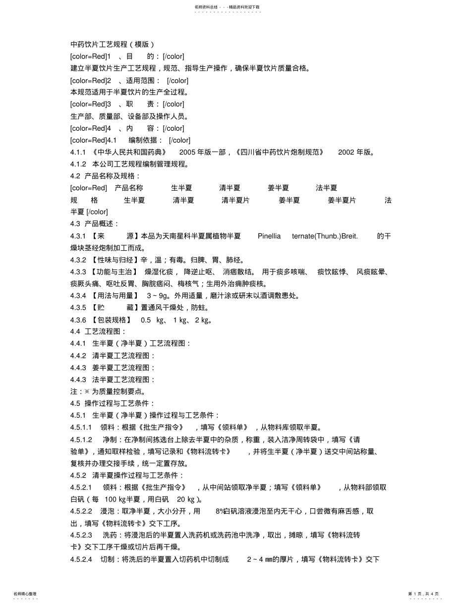 2022年中药饮片工艺规程模版 .pdf_第1页