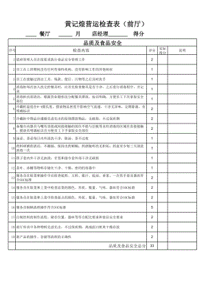 餐馆门店制度餐饮培训餐厅管理运营资料 黄记煌 营运检查表指南.xls