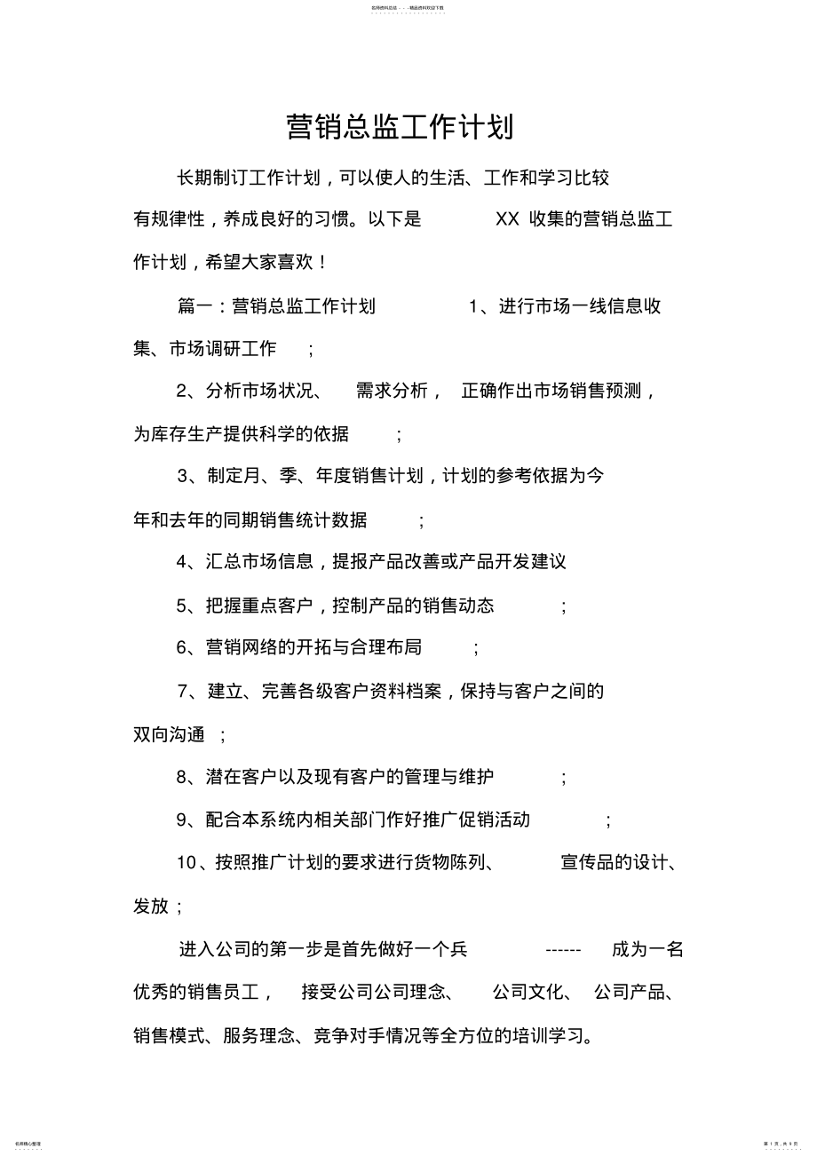 2022年营销总监工作计划 .pdf_第1页