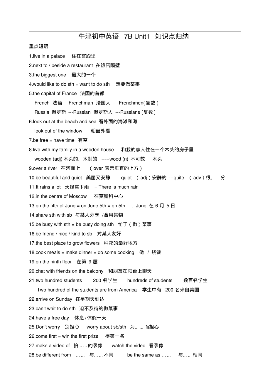 牛津初中英语7BUnit1知识点归纳(新).pdf_第1页