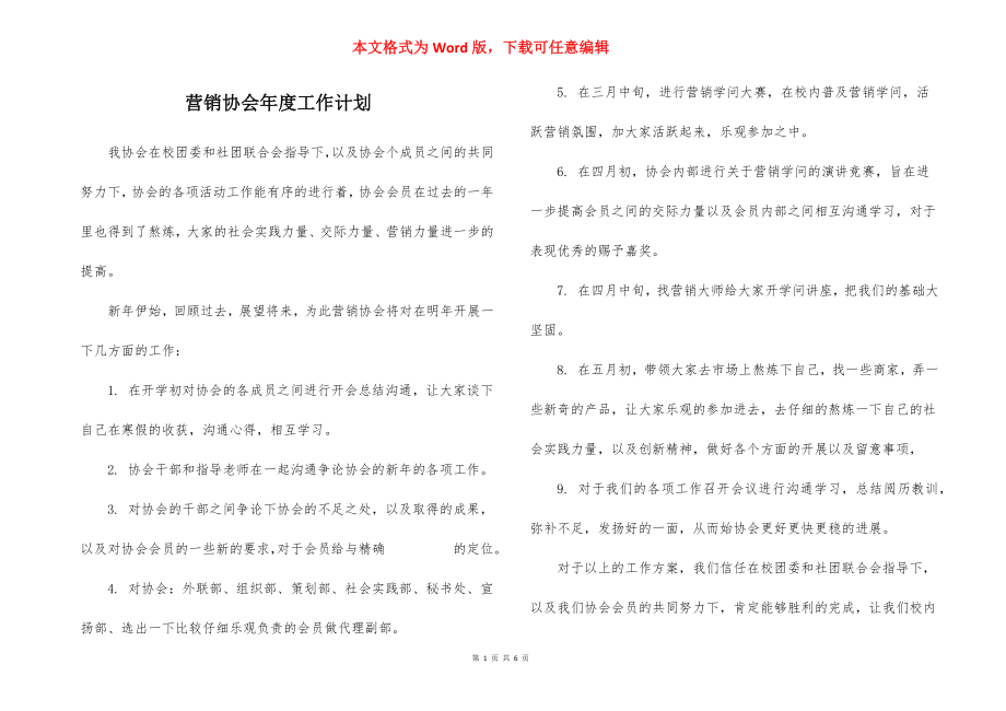 营销协会年度工作计划.docx_第1页