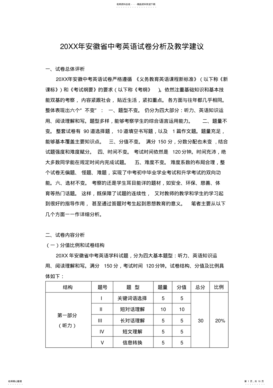 2022年中考英语试卷分析及教学建议 .pdf_第1页