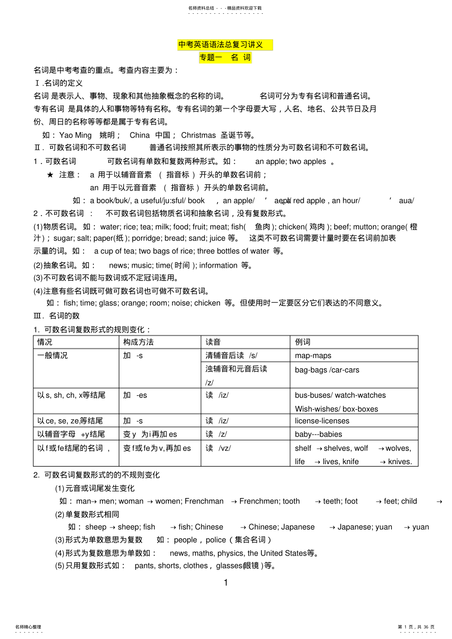 2022年中考人教版英语复习资料 .pdf_第1页