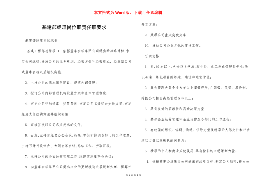 基建部经理岗位职责任职要求.docx_第1页