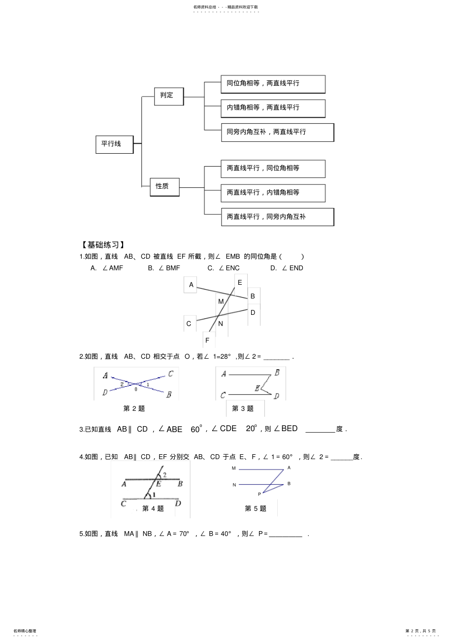 2022年苏教版初一下册平行线的性质和判定 .pdf_第2页