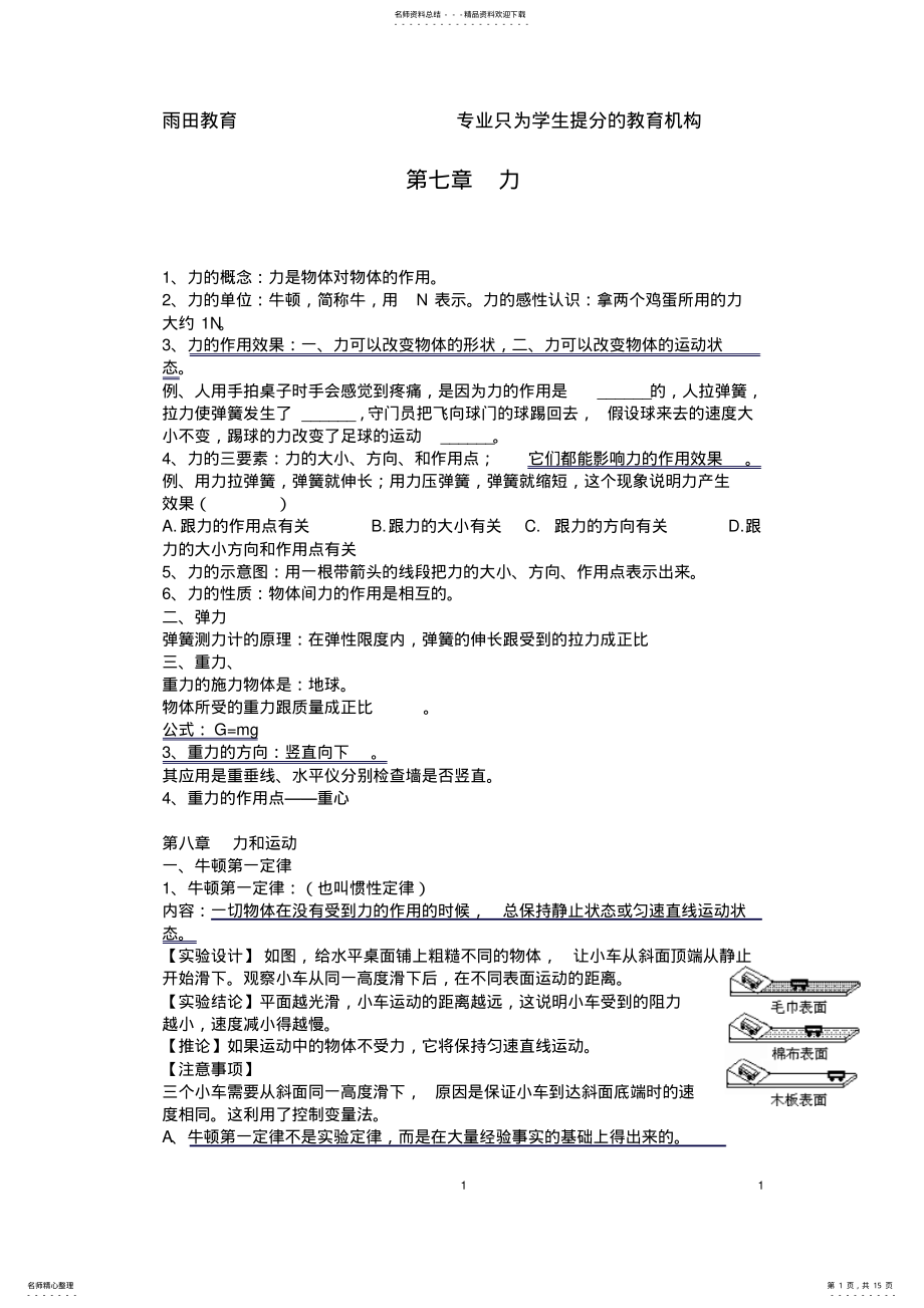 2022年人教版八年级物理重点知识点归纳加习题 2.pdf_第1页