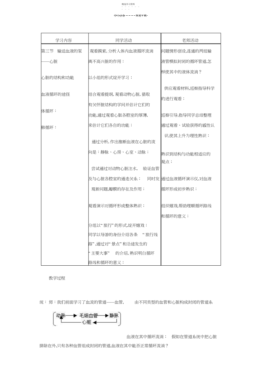 2022年人教版生物七年级下册第四单元第四章人体内物质的运输第三节输送血液的泵——心脏教学设计.docx_第2页