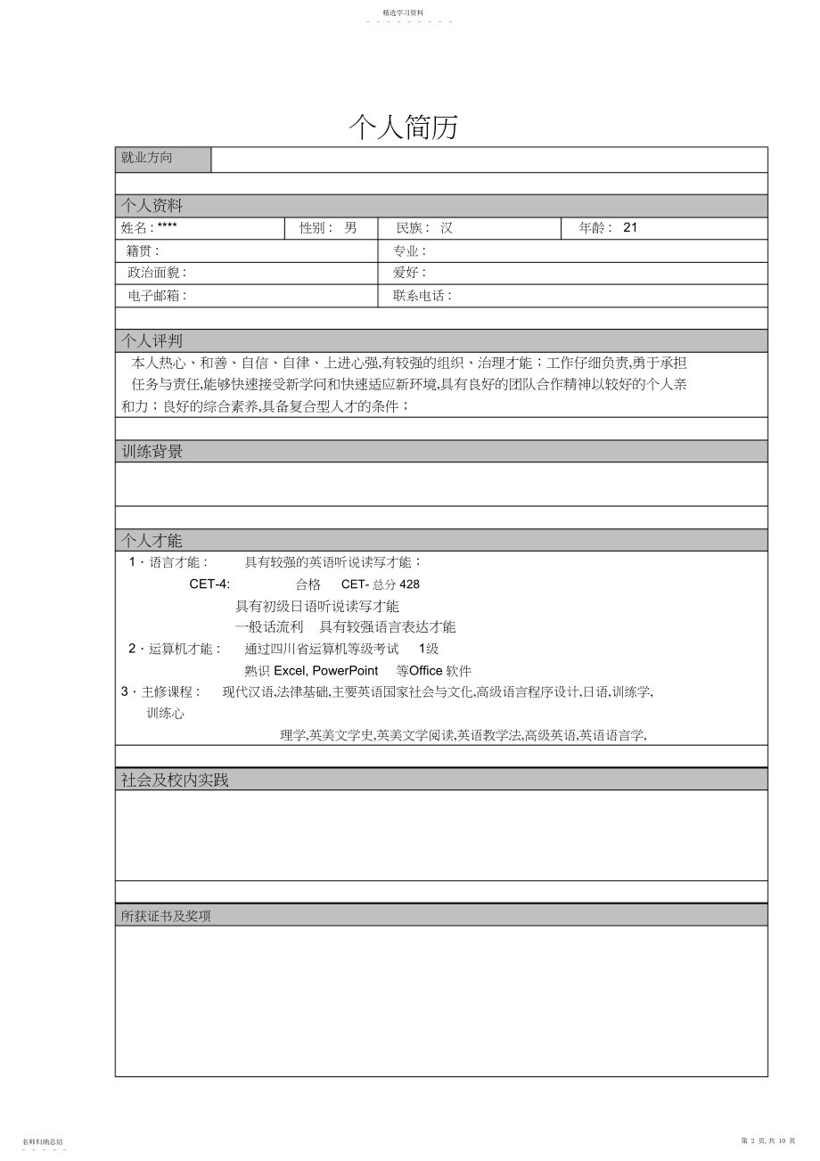 2022年经典个人简历模板个.docx_第2页