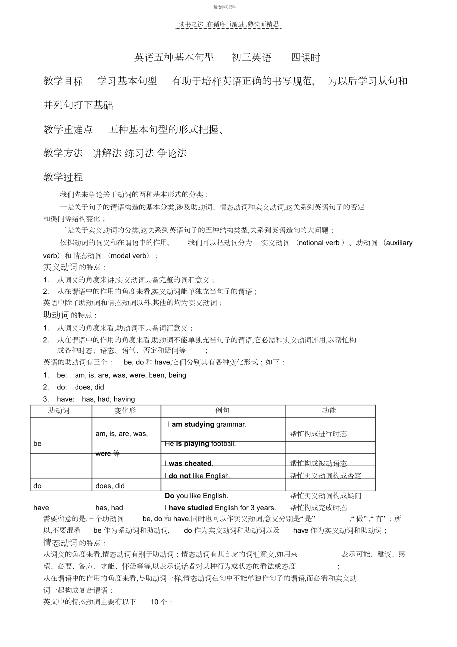 2022年英语的五种基本句型.docx_第1页