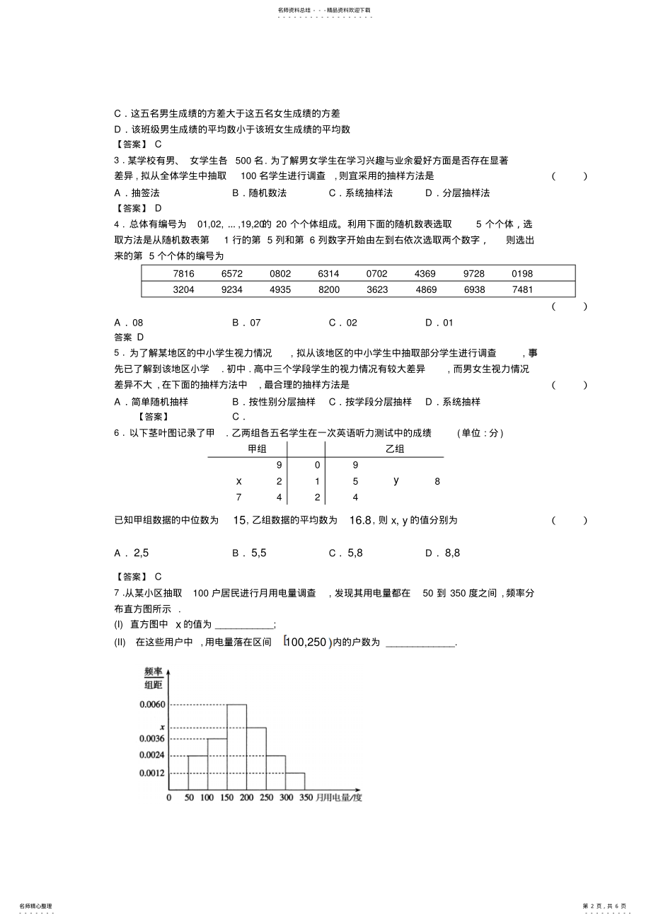 2022年人教社B版高一数学必修三第二章综合复习题 .pdf_第2页