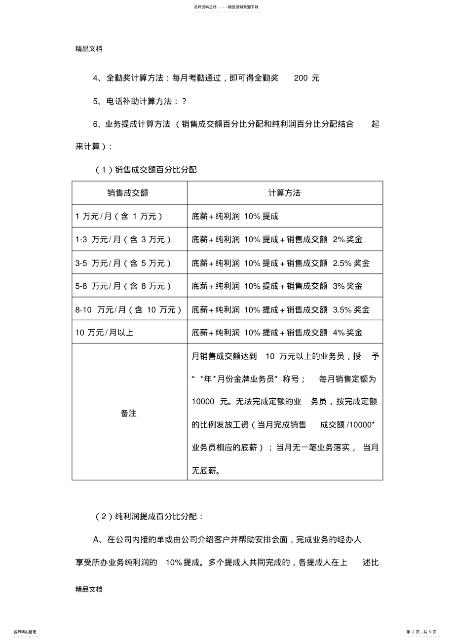 2022年薪酬及业务提成管理方案教学文案 .pdf_第2页