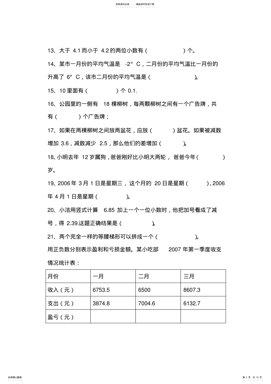 2022年五年级数学期末练习题 2.pdf_第2页