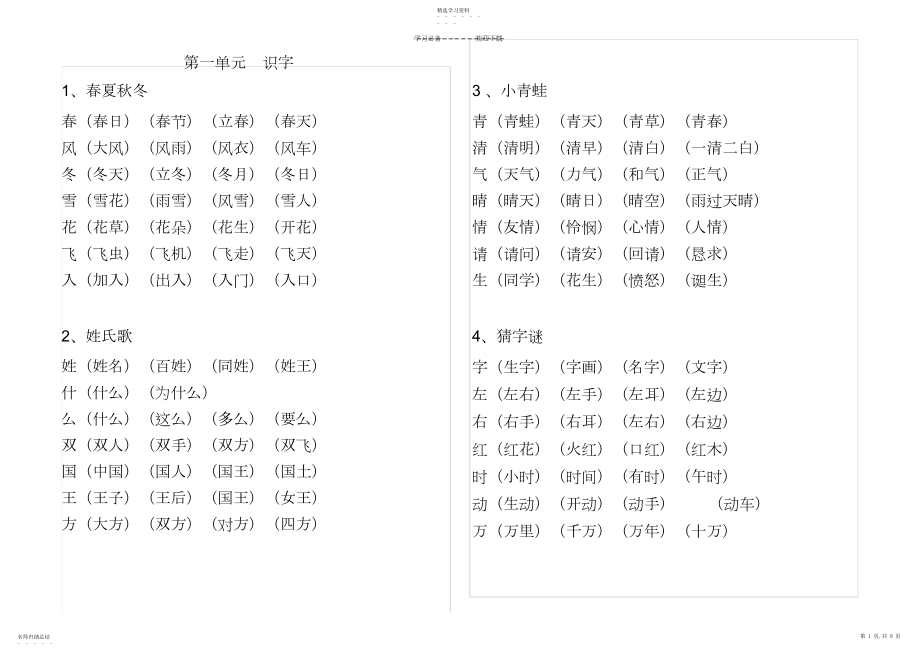 2022年语文人教版一年级下册生字表.docx_第1页