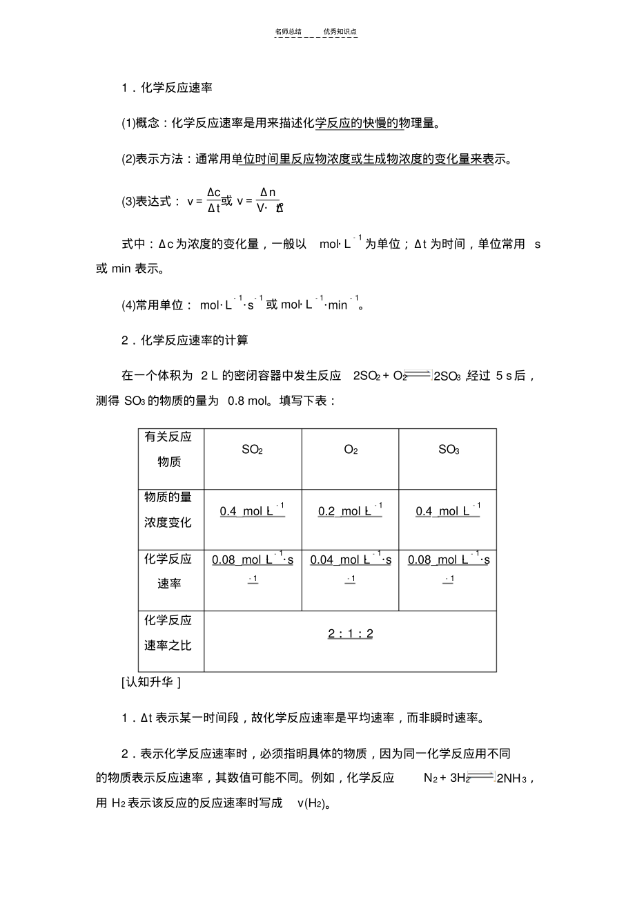 高一化学学科必修二同步讲义之化学反应的快慢与限度-知识点.pdf_第1页