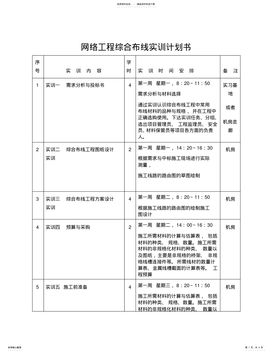 2022年网络工程综合布线实训授课计划 .pdf_第1页