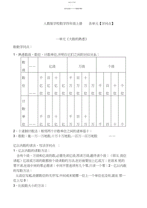 2022年人教版小学数学四年级上册各单元知识点.docx