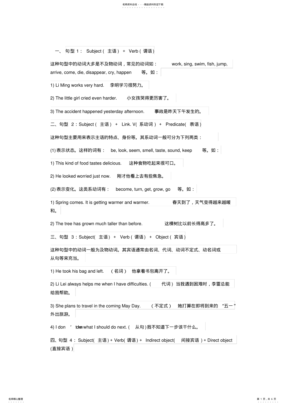 2022年英语六大句式及十大从句类型 2.pdf_第1页