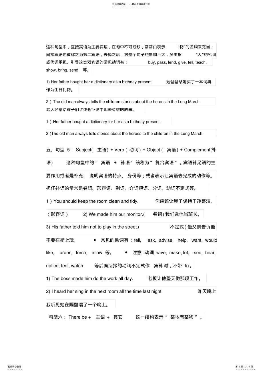 2022年英语六大句式及十大从句类型 2.pdf_第2页