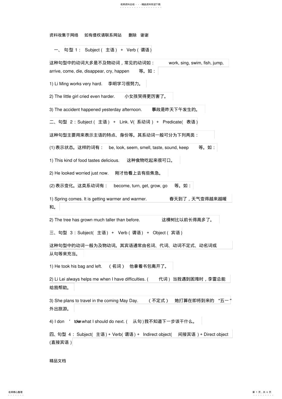 2022年英语六大句式及十大从句类型 .pdf_第1页