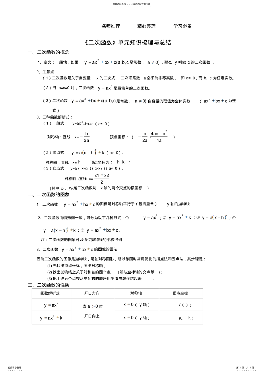 2022年人教版九年级数学《二次函数》知识点梳理与总结副本 .pdf_第1页