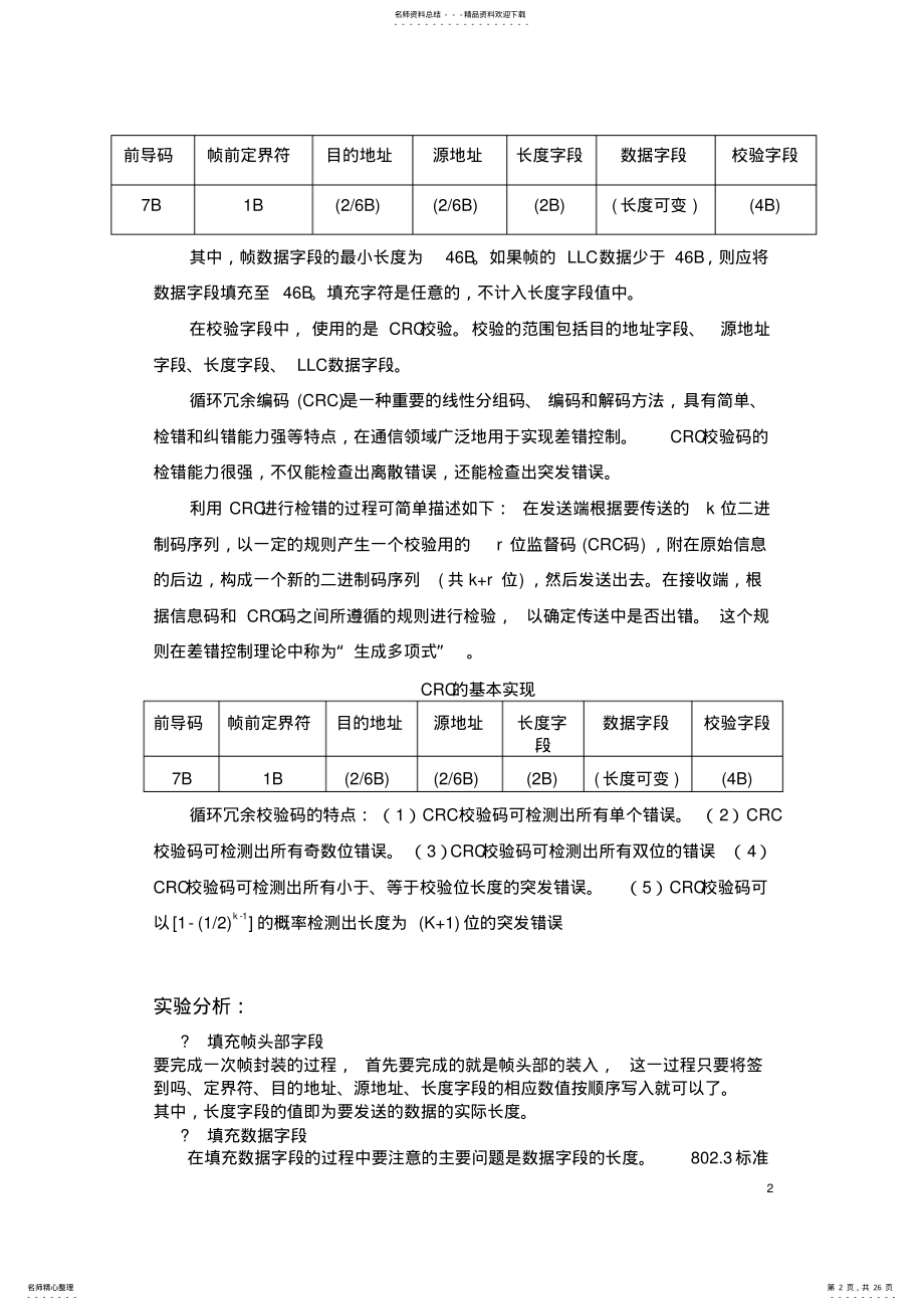 2022年网络通信协议分析课程设计源代码和实验报告+帧封装、IP数据包解析和发送TCP数据包 .pdf_第2页