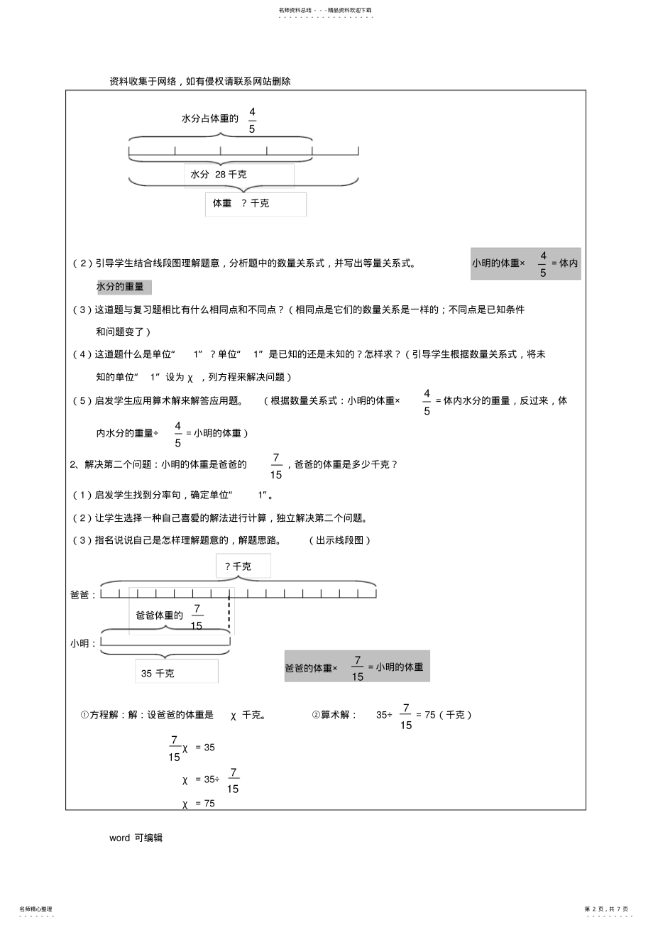 2022年人教版六年级数学上分数除法应用题、教案、例题及练习题教程文件 .pdf_第2页