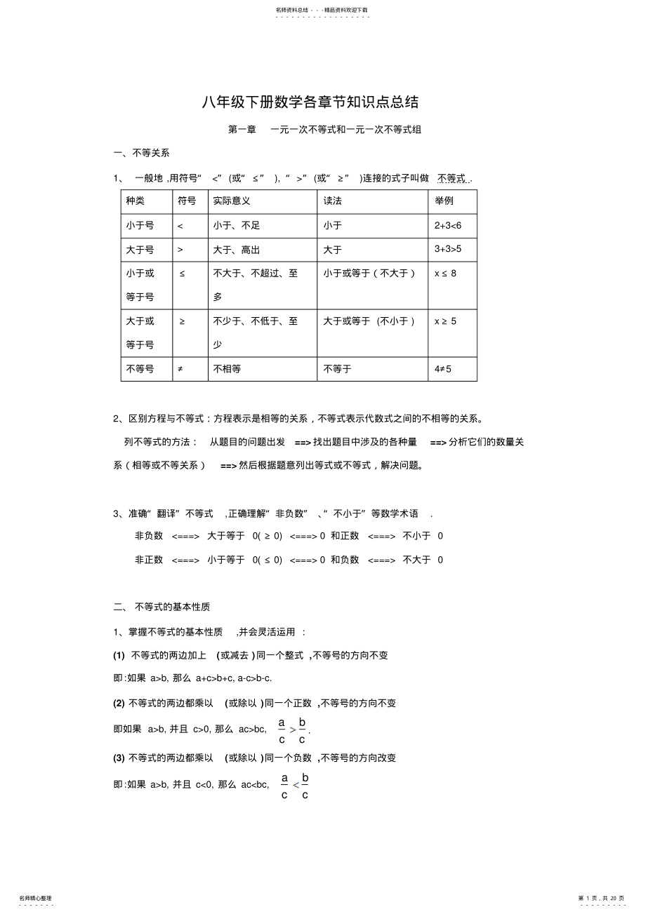 2022年八下数学各章节知识点总结 .pdf_第1页