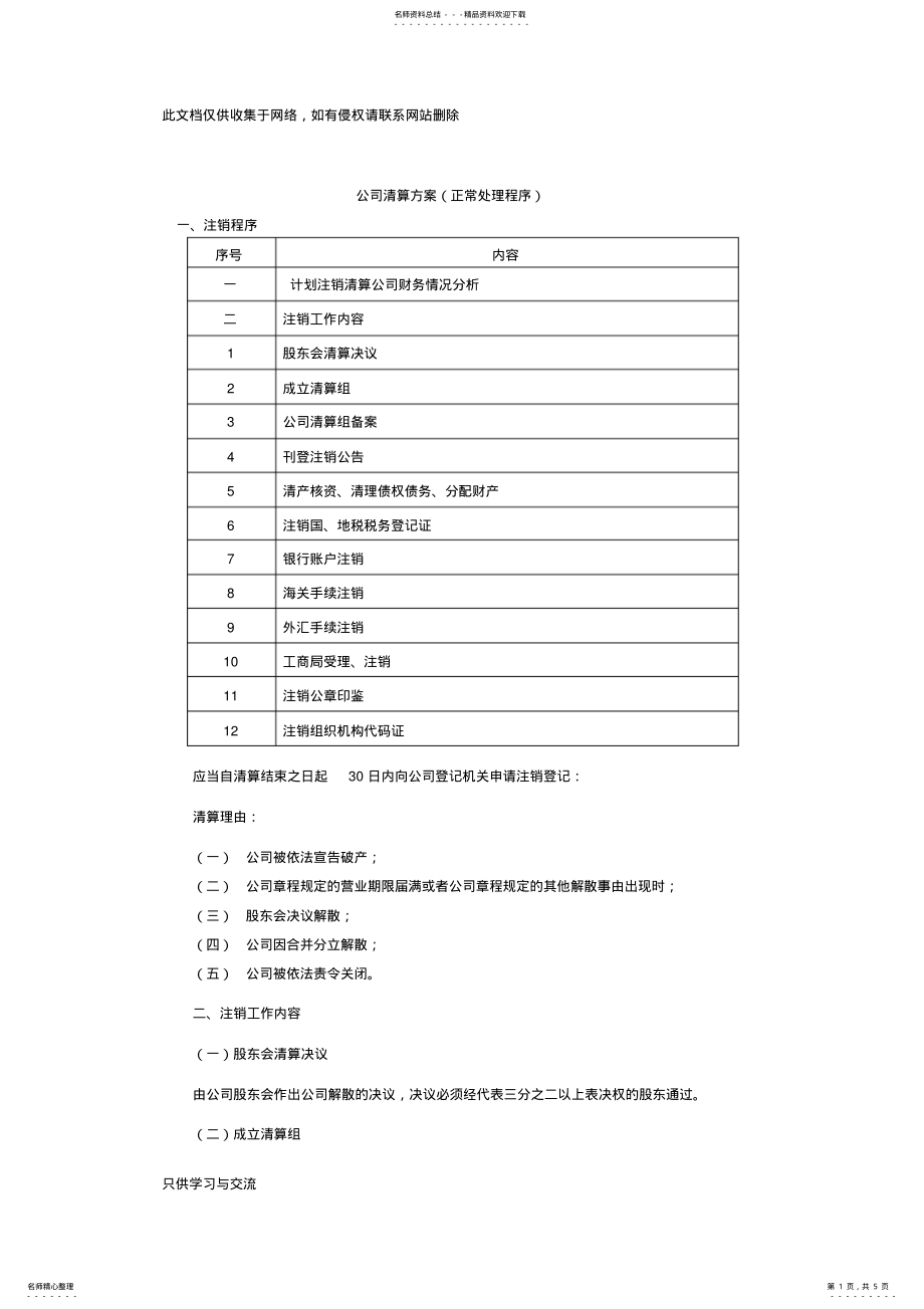 2022年企业注销清算方案doc资料 .pdf_第1页