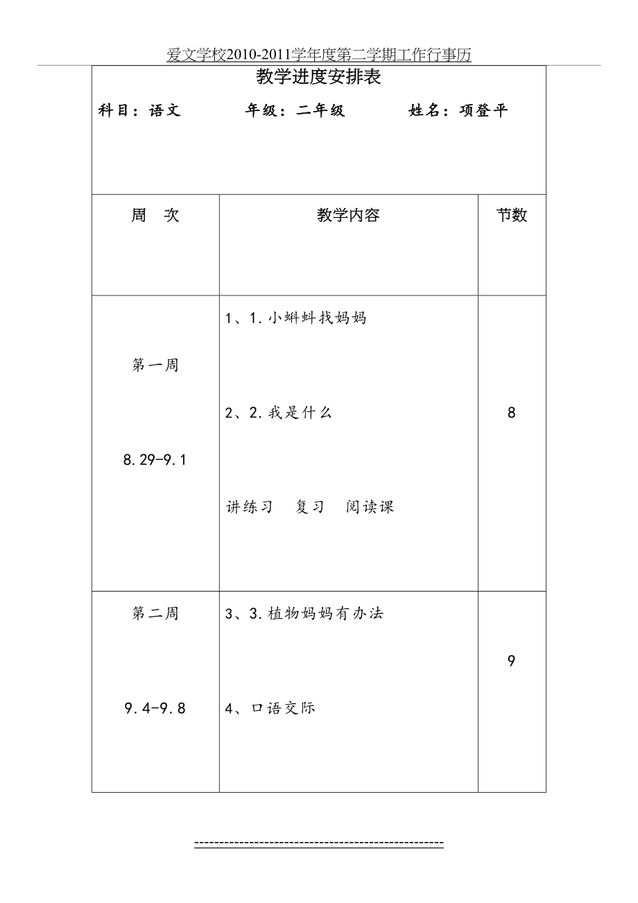 最新新版部编二年级上语文教学进度安排表.doc_第2页