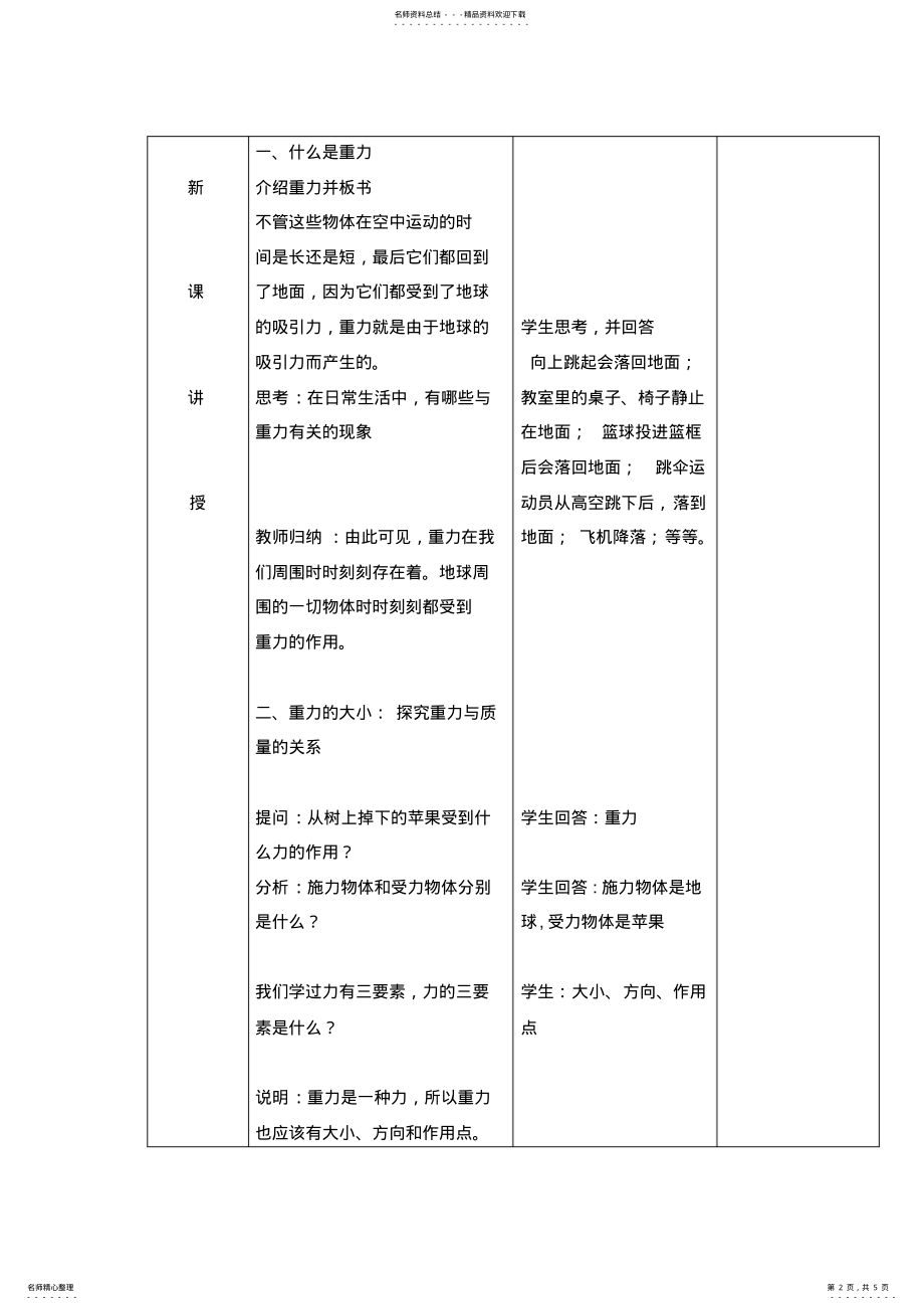 2022年人教版八年级物理下册.重力教学设计 .pdf_第2页