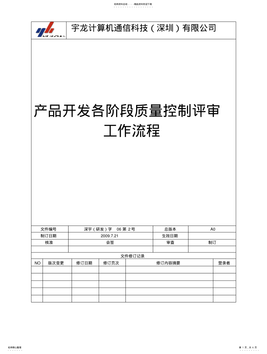 2022年产品开发各阶段质量控制评审流程 .pdf_第1页