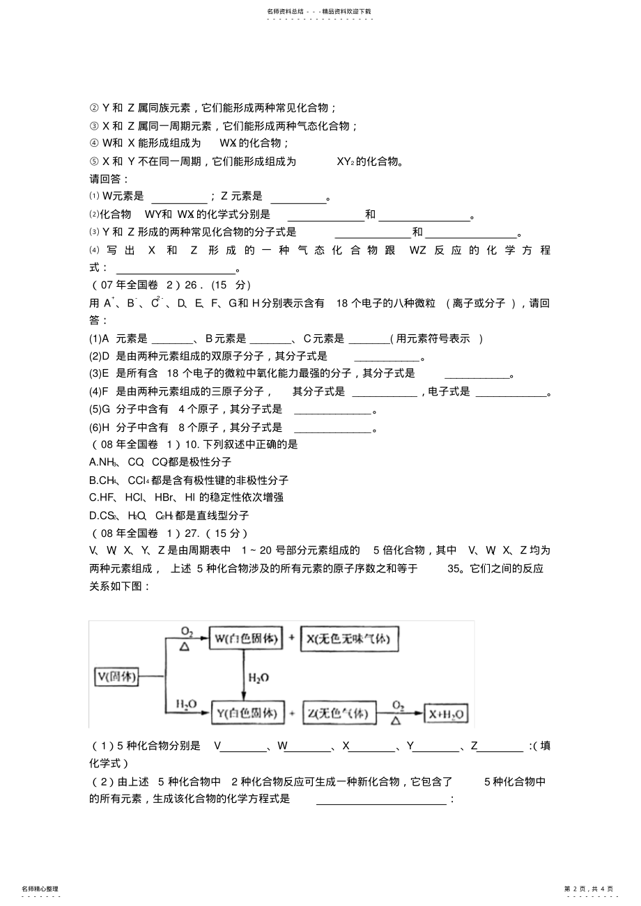 2022年五年高考全国卷短周期元素考题 .pdf_第2页