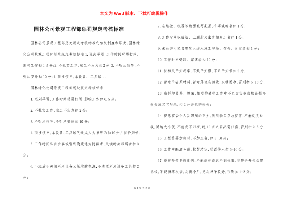 园林公司景观工程部惩罚规定考核标准.docx_第1页