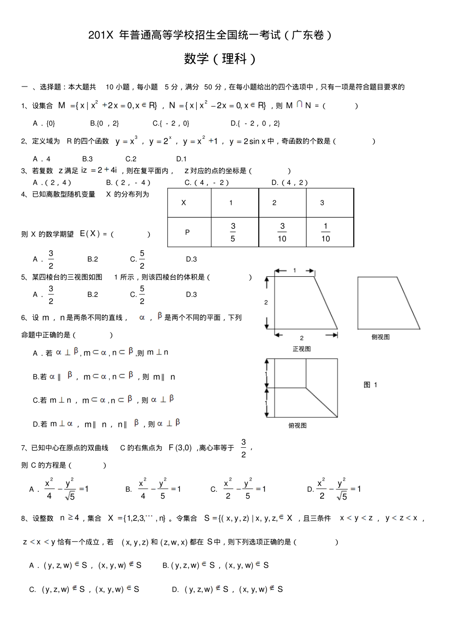 广东高考理科数学试题.pdf_第1页