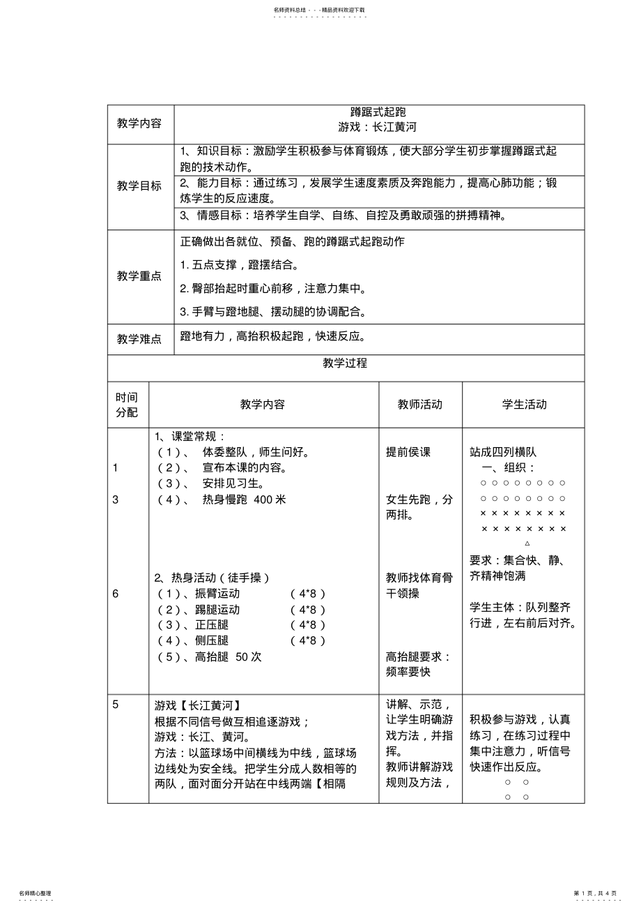 2022年优质课教案--蹲踞式起跑教案 .pdf_第1页