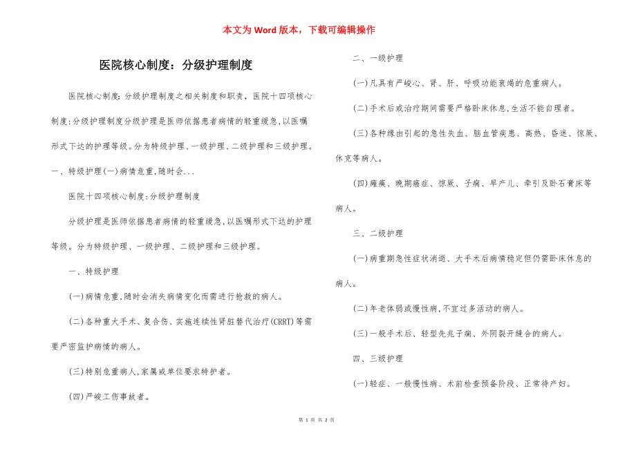 医院核心制度：分级护理制度.docx_第1页