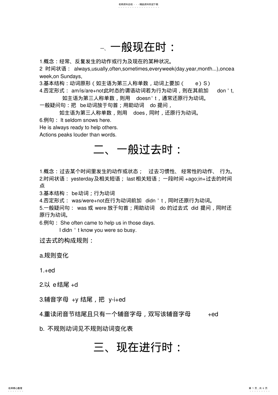 2022年人教版初中英语各时态定义及变化规则及练习 .pdf_第1页