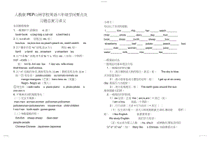 2022年人教版PEP小学英语六年级知识要点及习题总复习讲义.docx