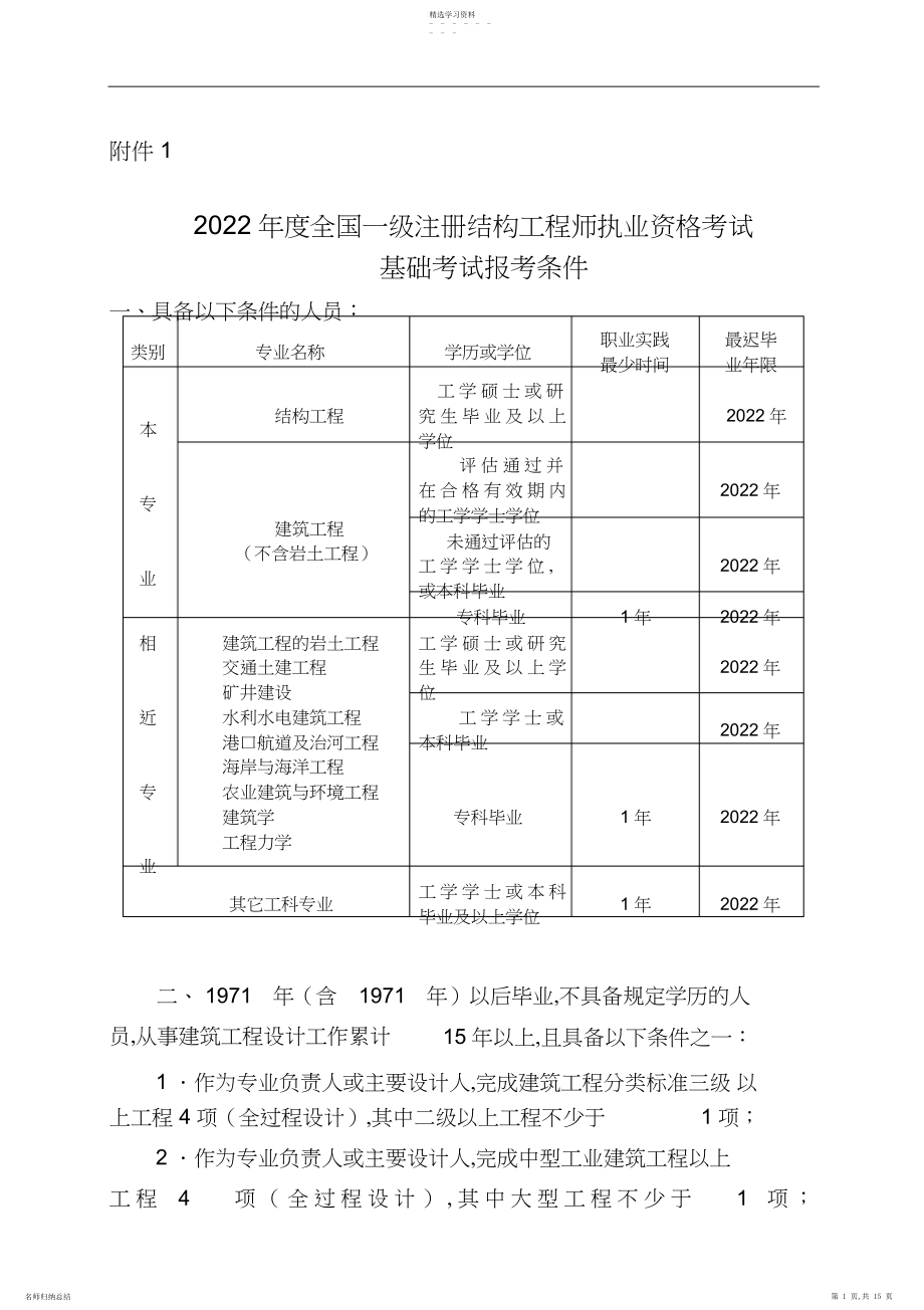 2022年结构工程师土木工程师公用设备工程师电气工程师化工工程师环保工程师报考条件.docx_第1页