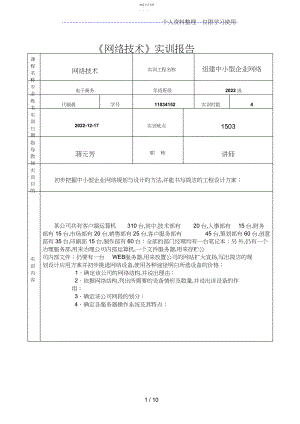 2022年网络实训评测报告组件中小型企业网络.docx