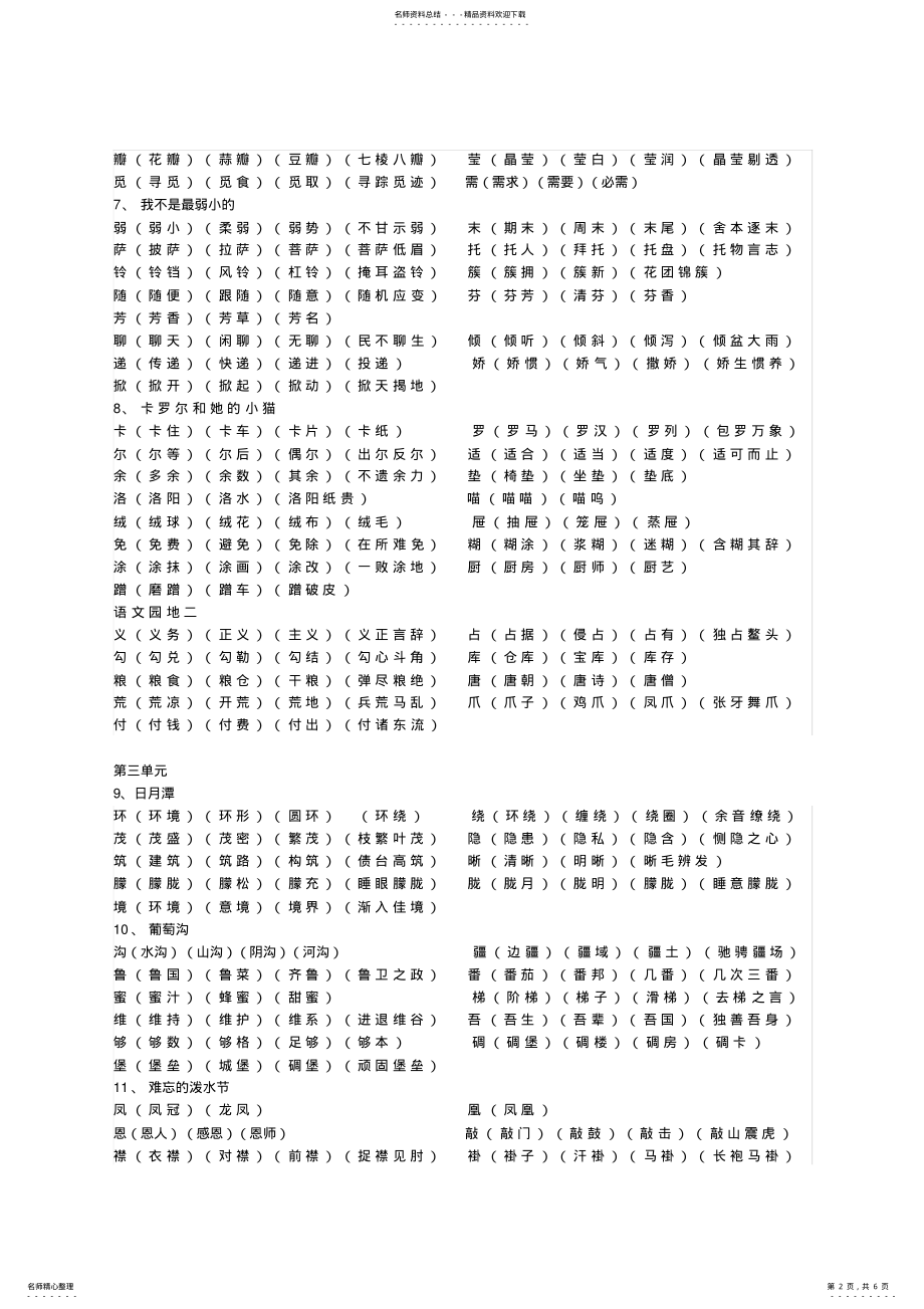 2022年人教版语文二年级下册生字表一组词 3.pdf_第2页