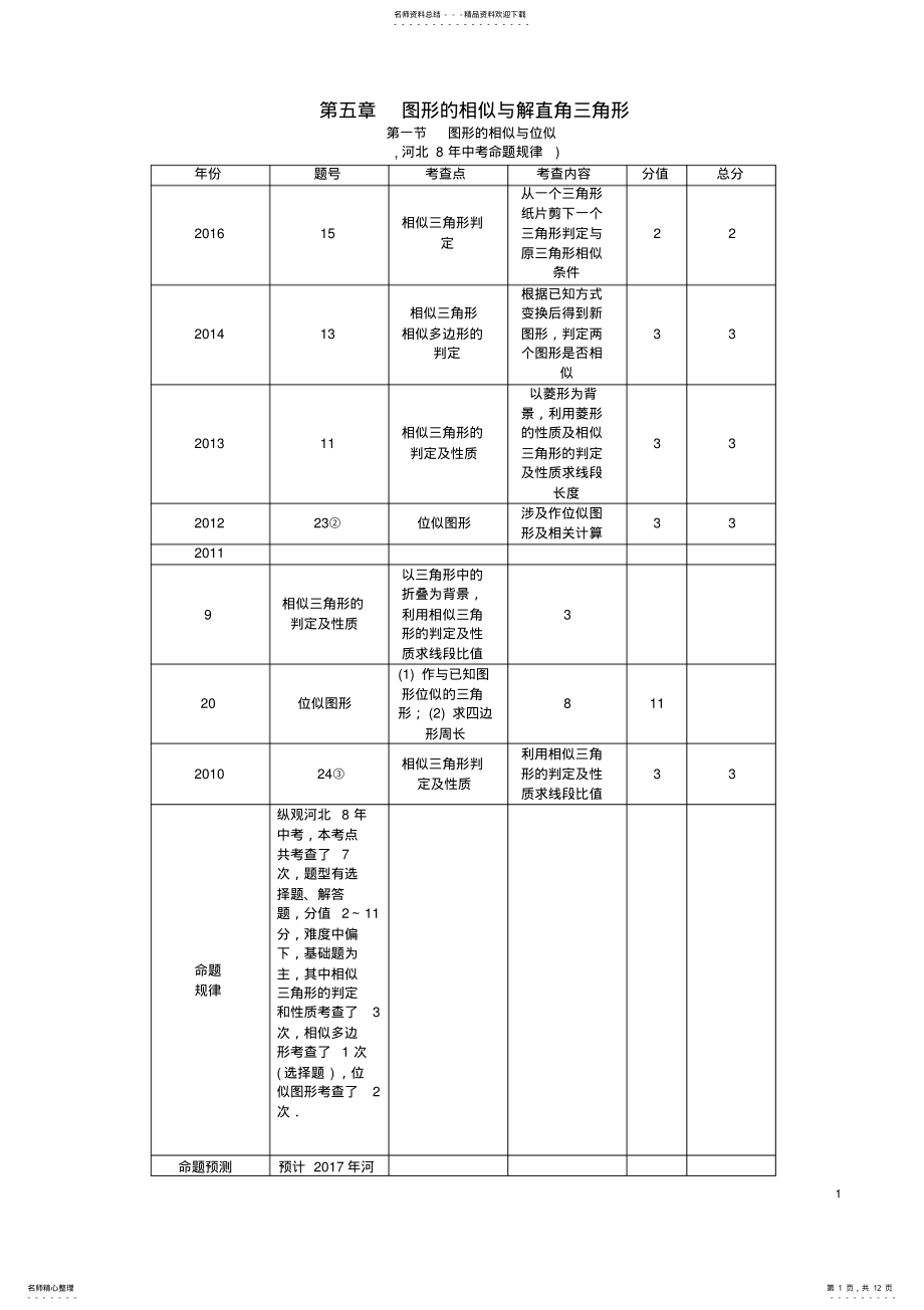 2022年中考数学第一编教材知识梳理篇第五章图形的相似与解直角三角形第一节图形的相似与位似试题 .pdf_第1页