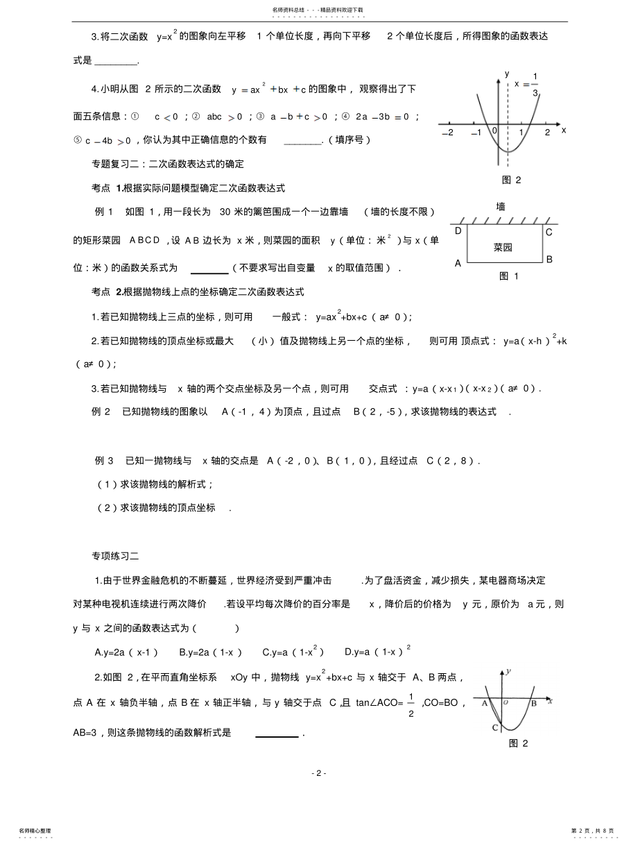 2022年人教版九年级数学第章二次函数个知识点、考点年最新-推荐 .pdf_第2页