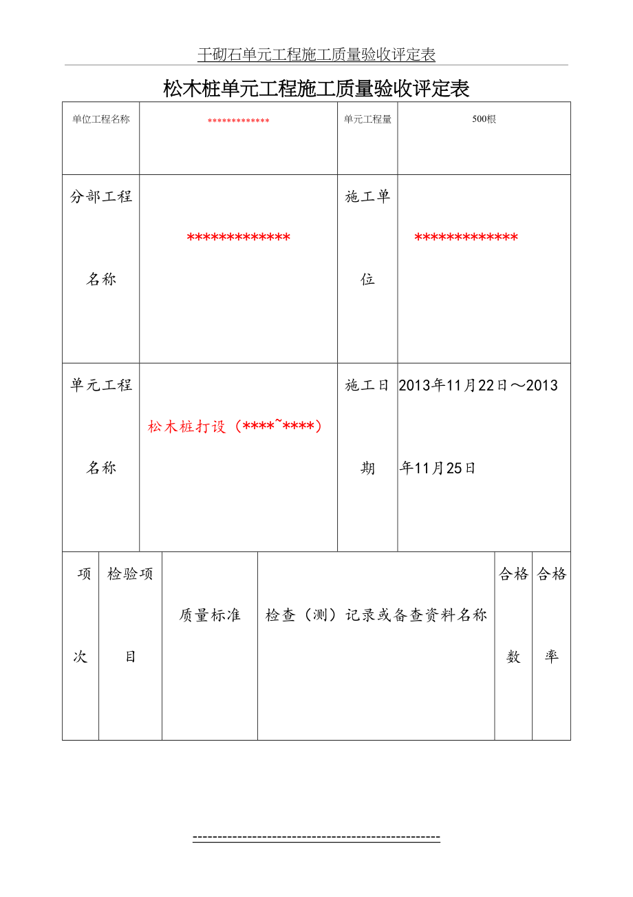 最新水利松木桩单元工程施工质量验收评定表(已填).doc_第2页