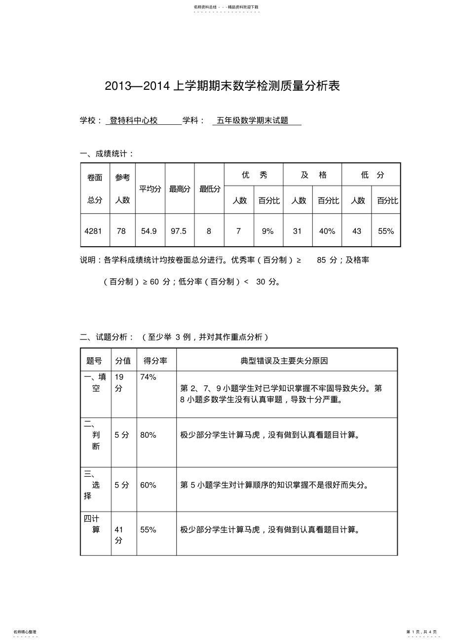 2022年五年级数学学科质量分析 .pdf_第1页