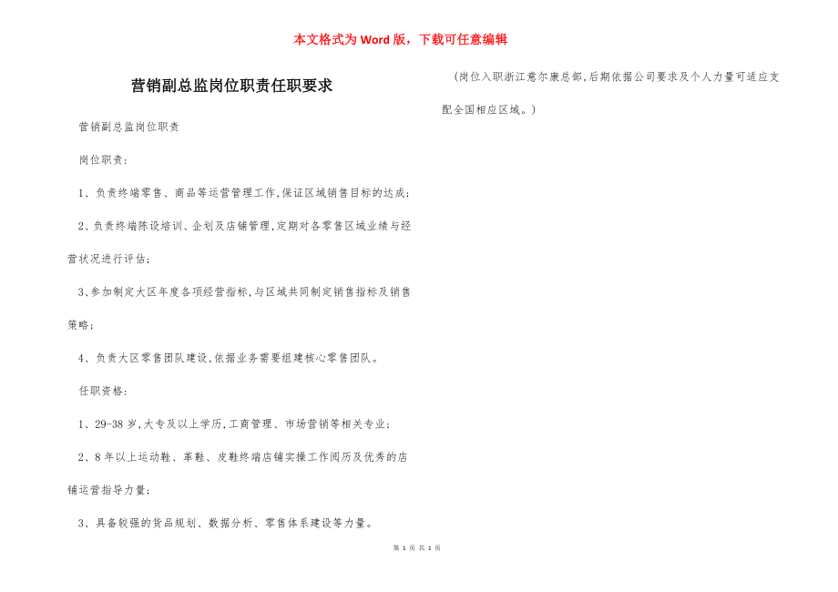 营销副总监岗位职责任职要求.docx_第1页