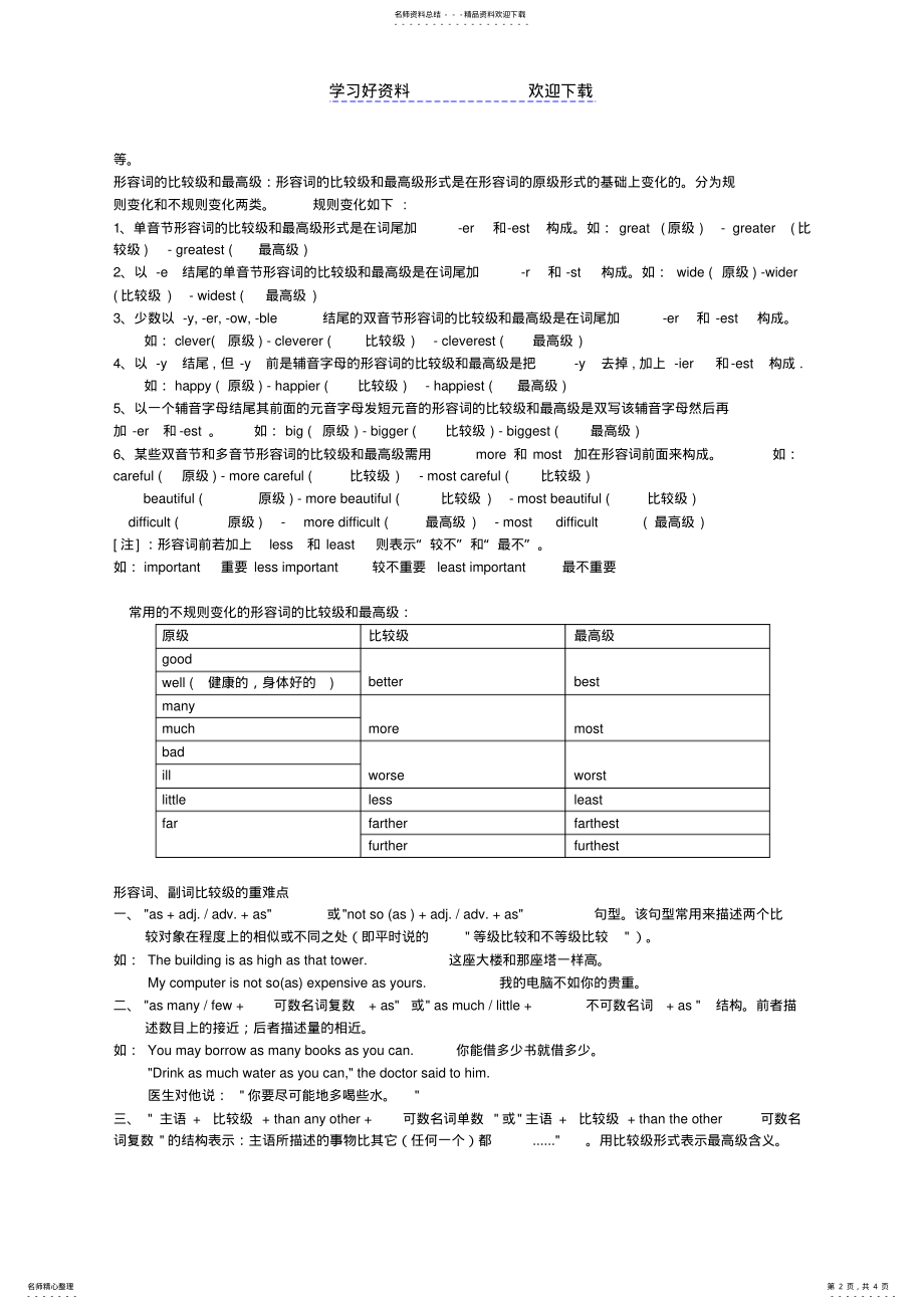 2022年中考英语分类复习练习形容词副词用法详解 .pdf_第2页