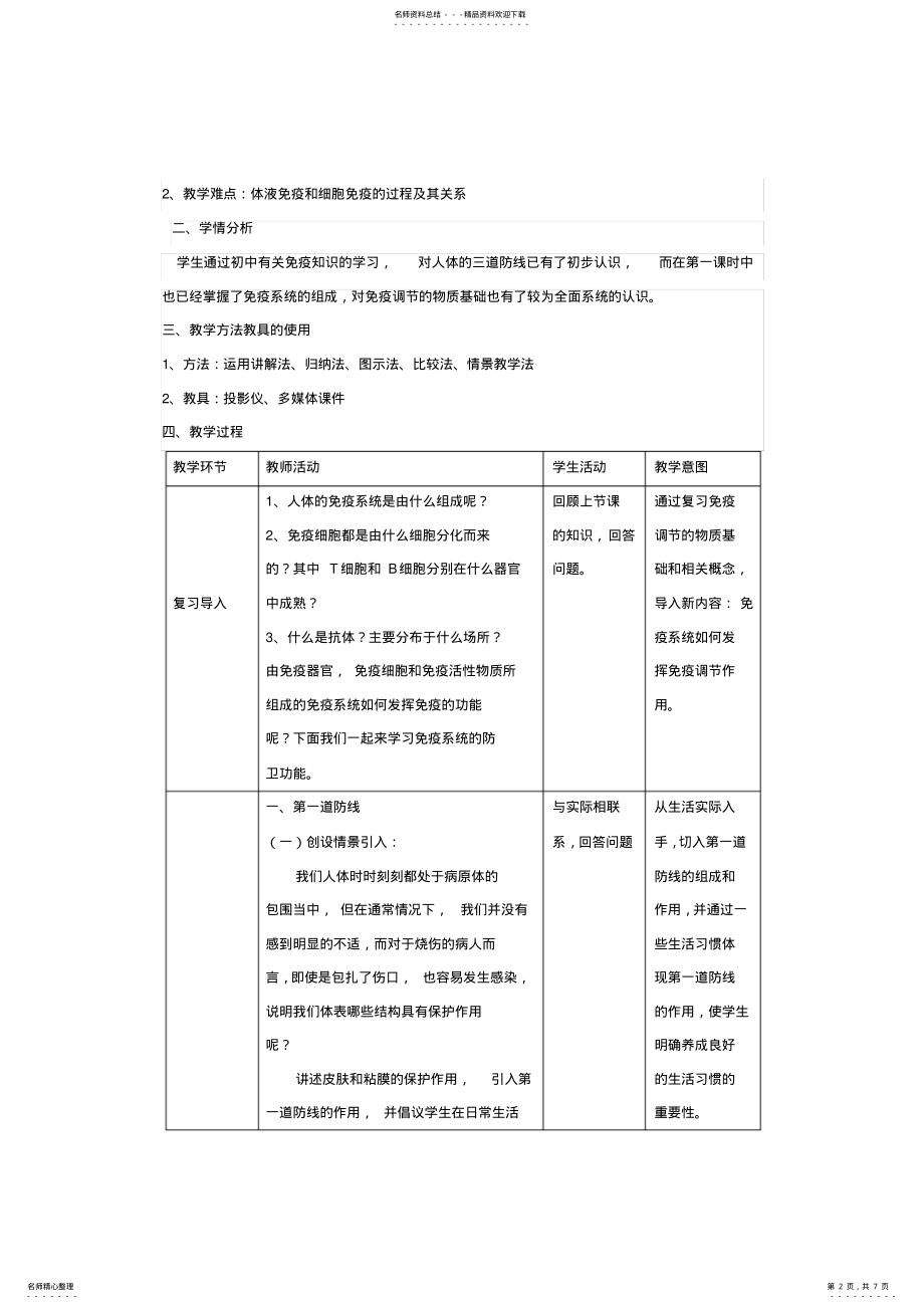 2022年人教版高中生物必修第章第节《免疫调节》说课稿 .pdf_第2页