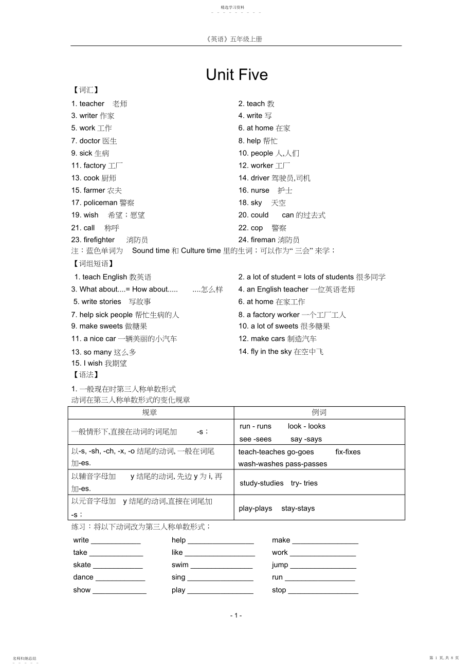 2022年苏教版牛津英语五年级上Unit知识汇总及习题.docx_第1页