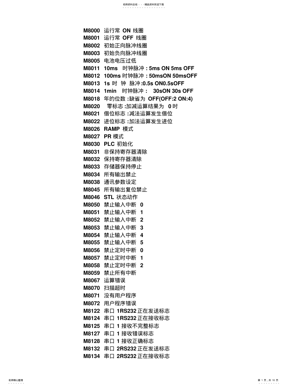 2022年信捷XC系列PLC特殊寄存器一览表宣贯 .pdf_第1页